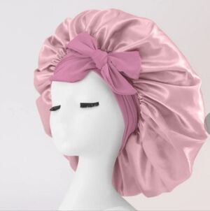 Elegant Pink Satin Hair Bonnet By Velanico